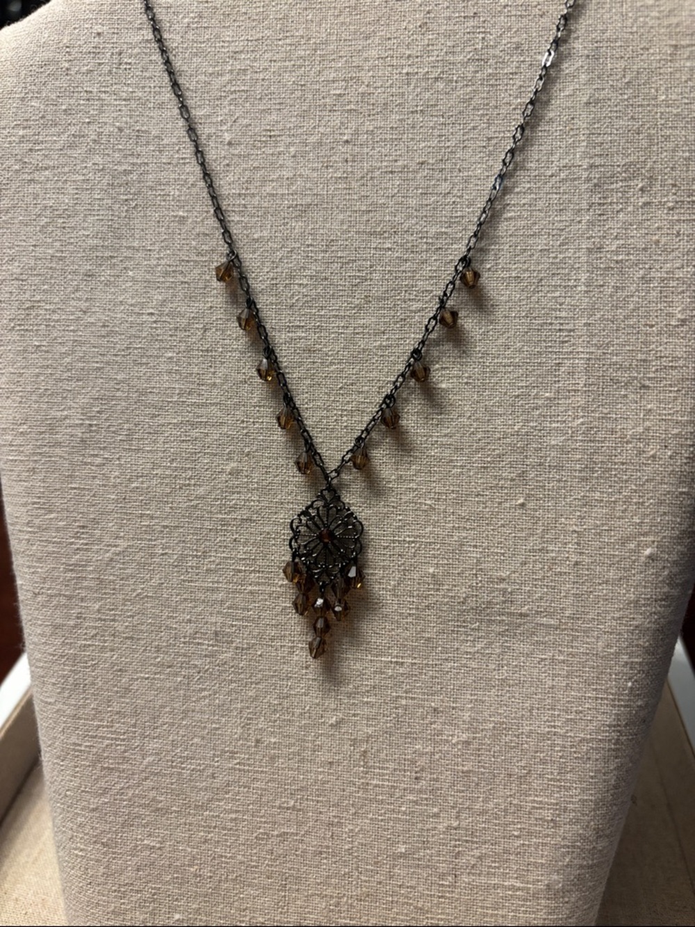 Delicate Filigree Pendant Necklace with Amber Teardrop Accents - Women's Jewelry - Picture 2 of 6